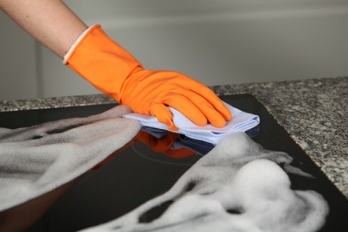Cleaning a shared entrance hall in a Chiswick apartment building